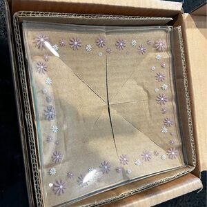 Pampered Chef Floral Glass Plate - Purple and White